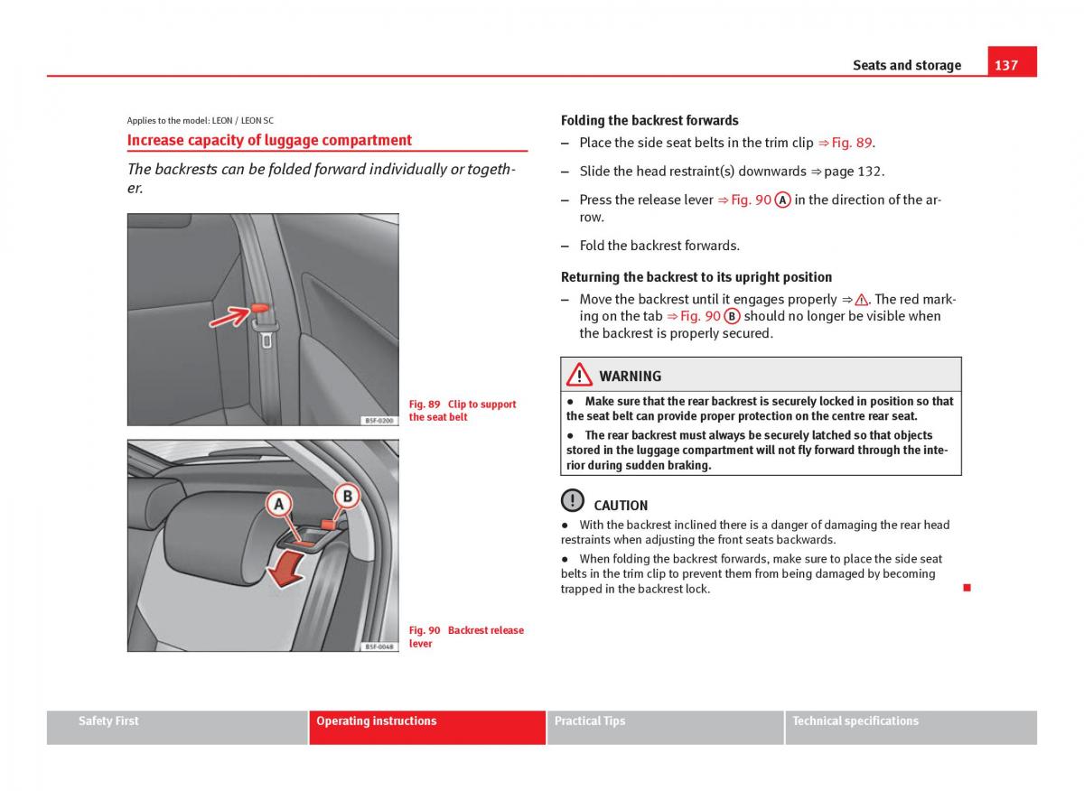 Seat Leon III 3 owners manual / page 139