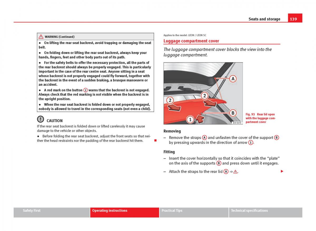 Seat Leon III 3 owners manual / page 141