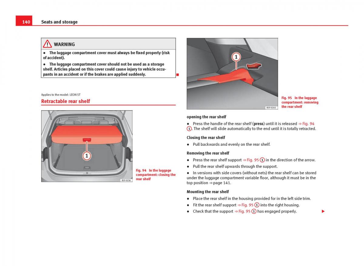 Seat Leon III 3 owners manual / page 142