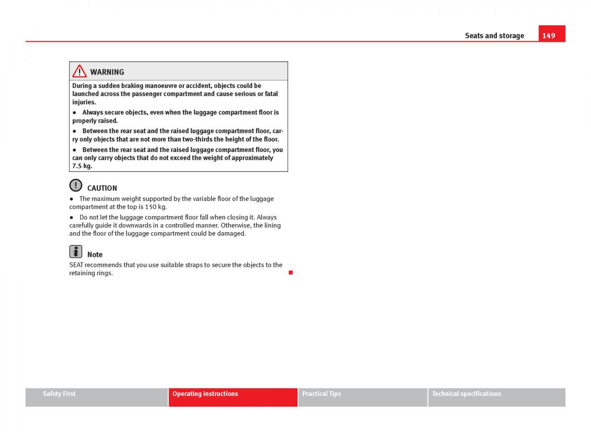 Seat Leon III 3 owners manual / page 151