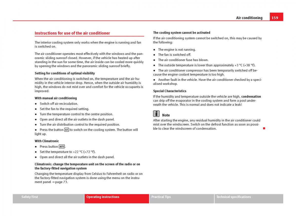 Seat Leon III 3 owners manual / page 161