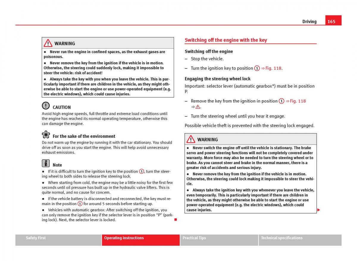 Seat Leon III 3 owners manual / page 167