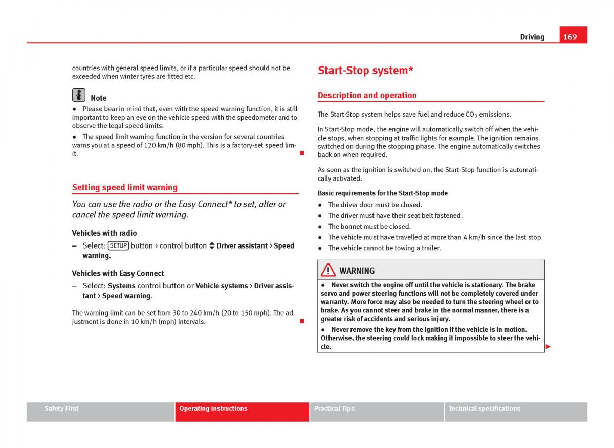 Seat Leon III 3 owners manual / page 171