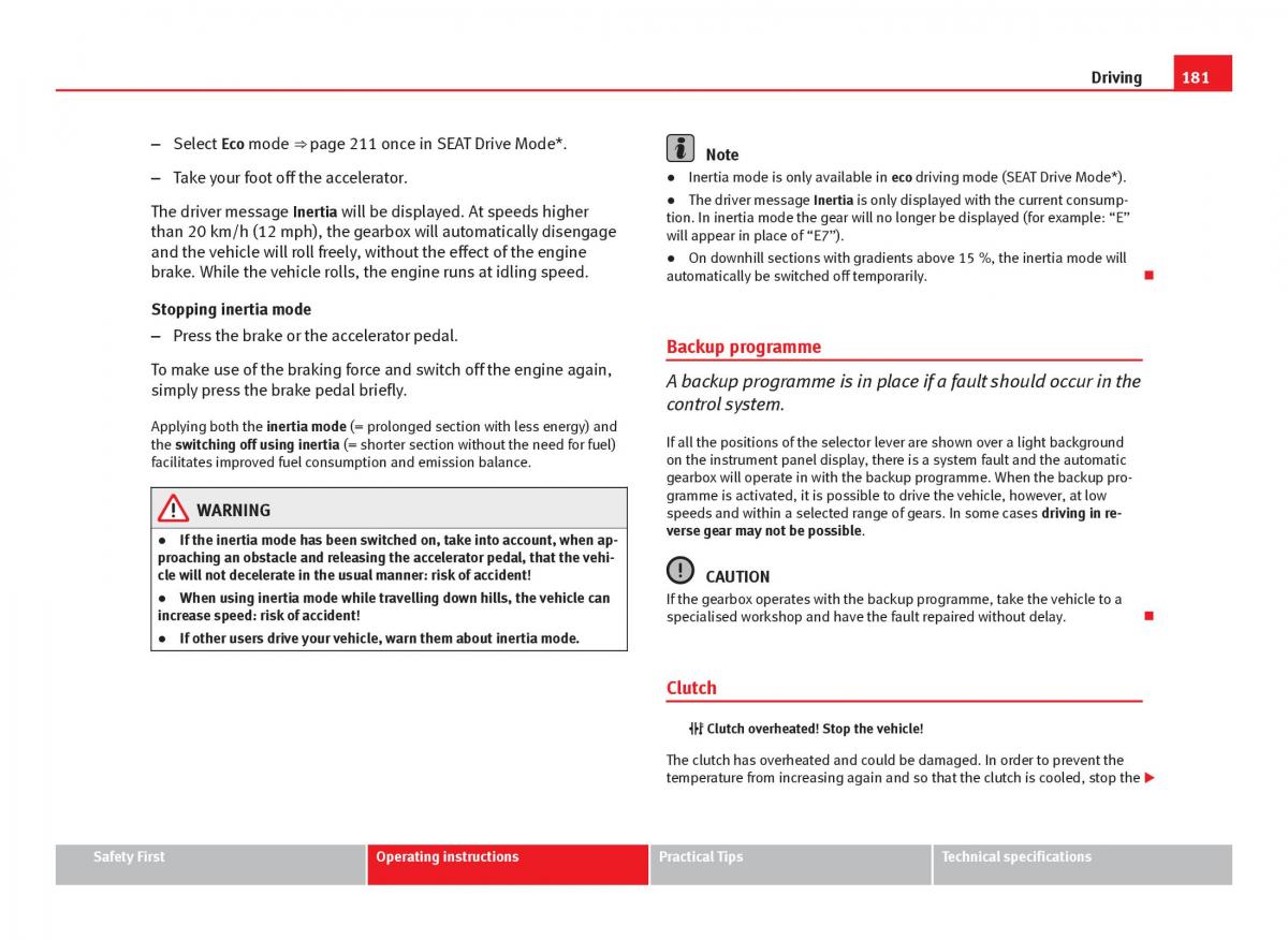 Seat Leon III 3 owners manual / page 183