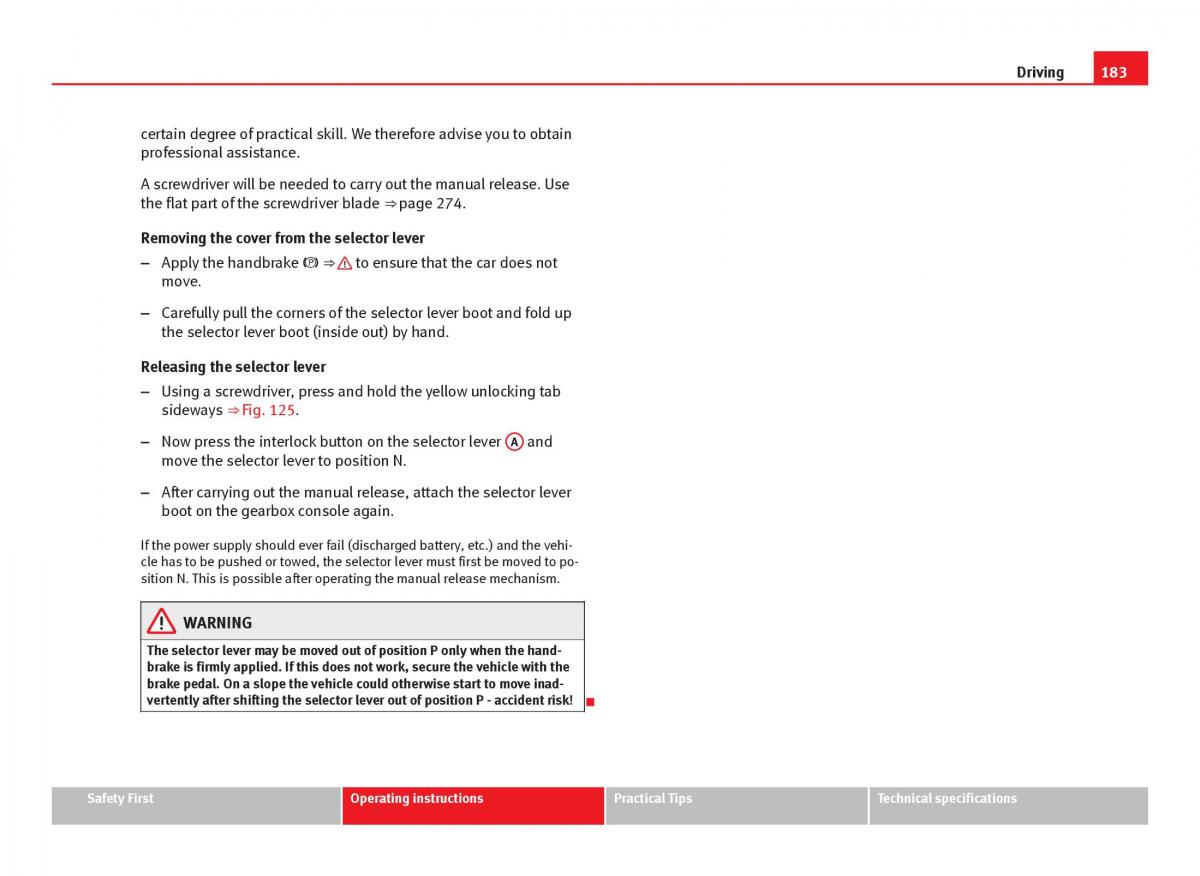 Seat Leon III 3 owners manual / page 185