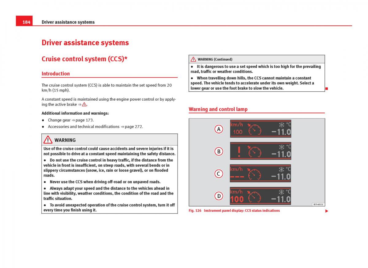 Seat Leon III 3 owners manual / page 186