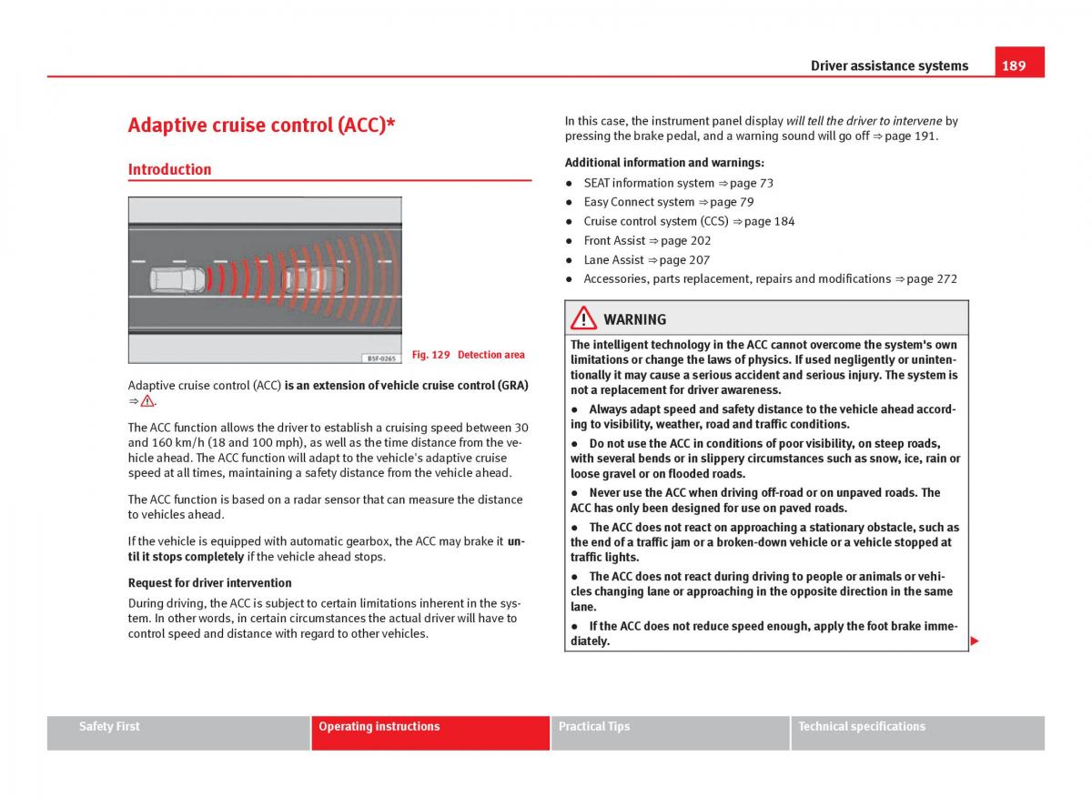 Seat Leon III 3 owners manual / page 191