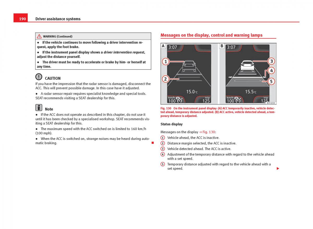 Seat Leon III 3 owners manual / page 192