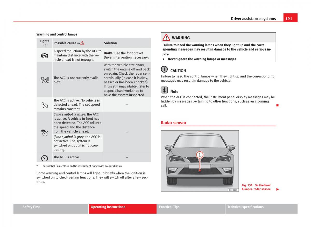 Seat Leon III 3 owners manual / page 193