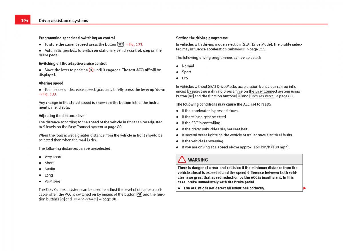 Seat Leon III 3 owners manual / page 196