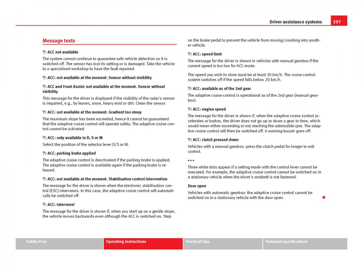 Seat Leon III 3 owners manual / page 199