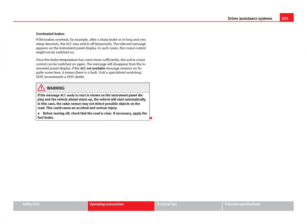 Seat Leon III 3 owners manual / page 203