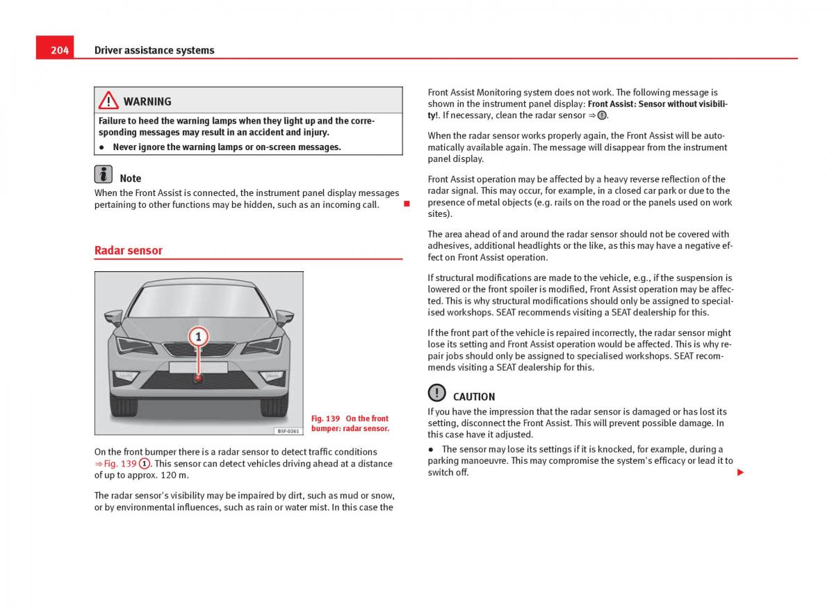 Seat Leon III 3 owners manual / page 206