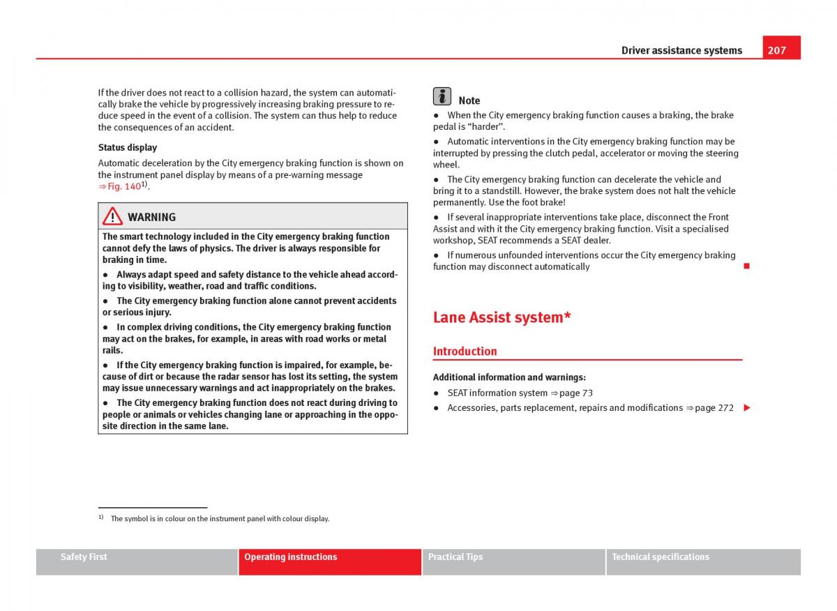 Seat Leon III 3 owners manual / page 209