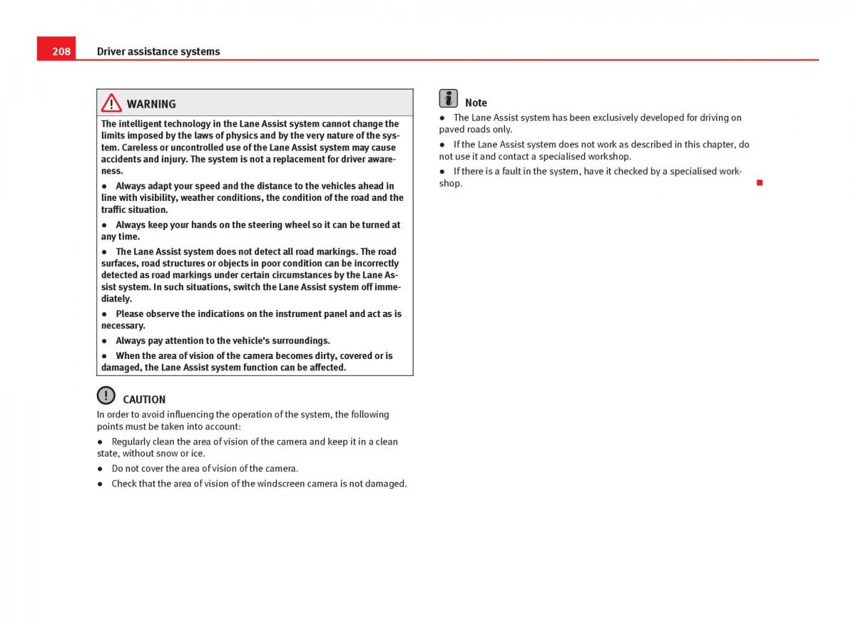 Seat Leon III 3 owners manual / page 210