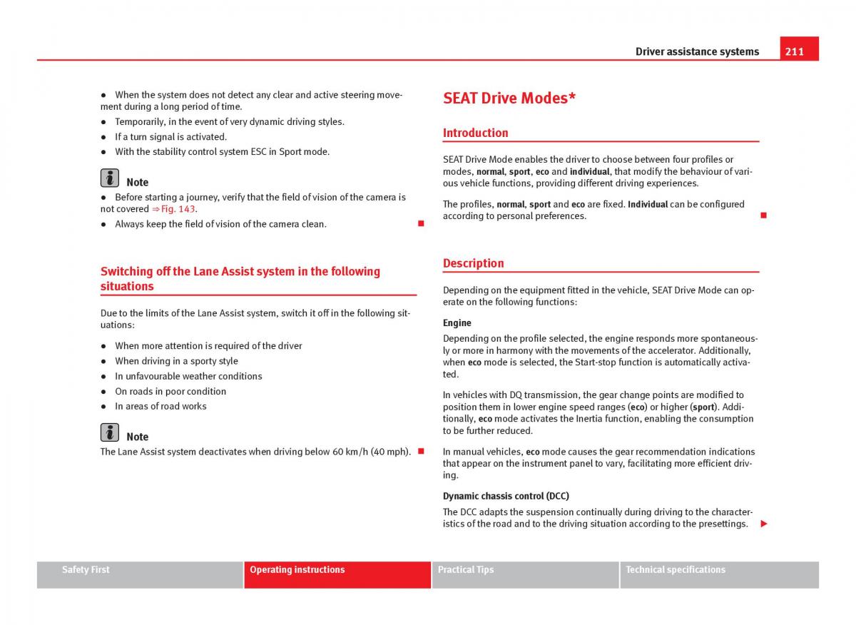 Seat Leon III 3 owners manual / page 213