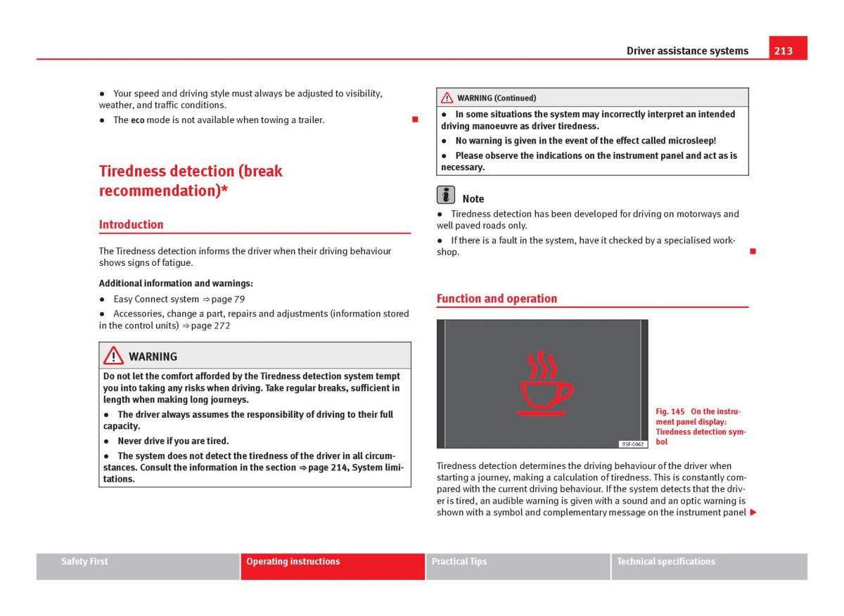 Seat Leon III 3 owners manual / page 215