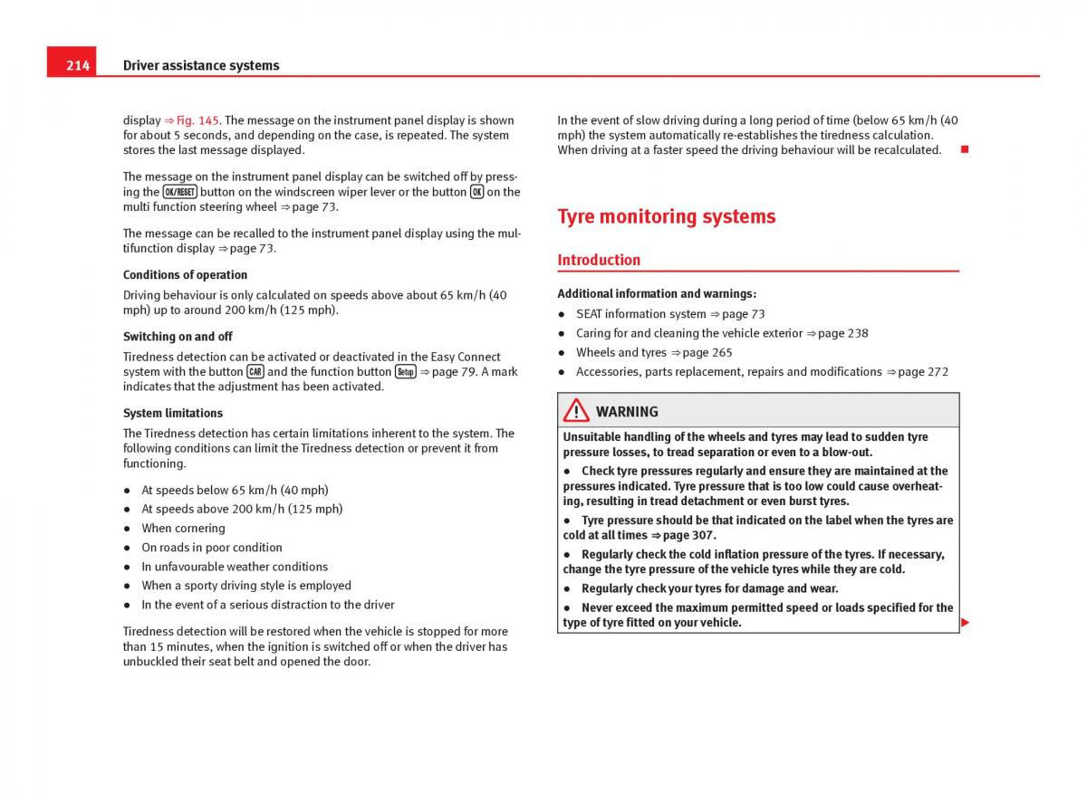 Seat Leon III 3 owners manual / page 216