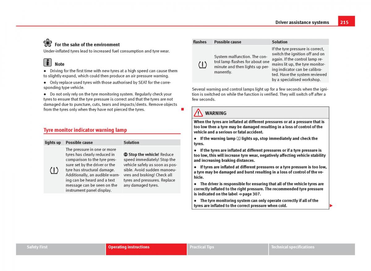 Seat Leon III 3 owners manual / page 217