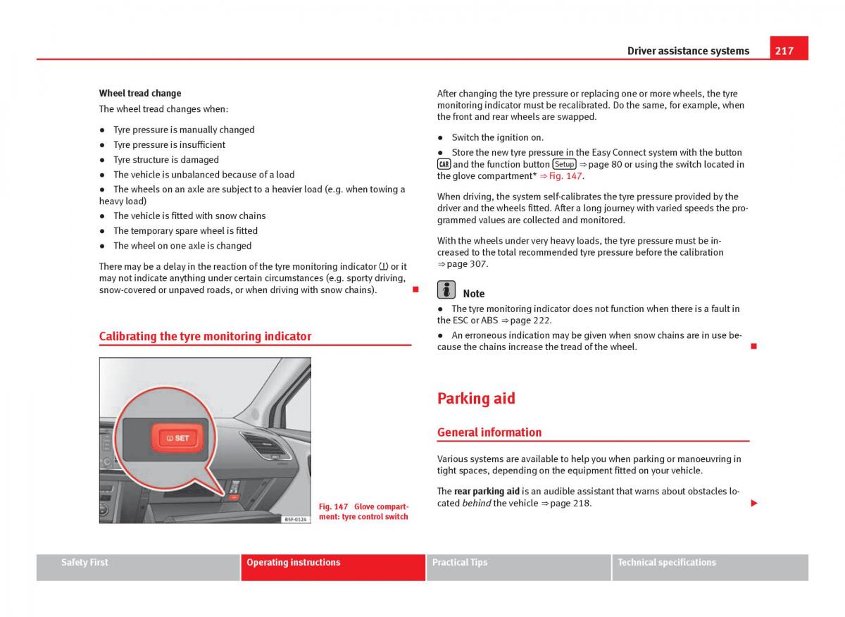 Seat Leon III 3 owners manual / page 219