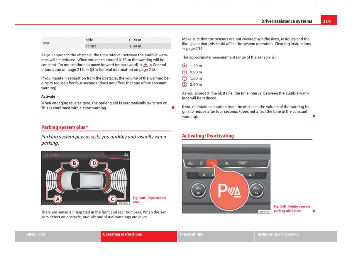 Seat Leon III 3 owners manual / page 221