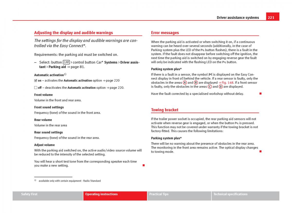 Seat Leon III 3 owners manual / page 223