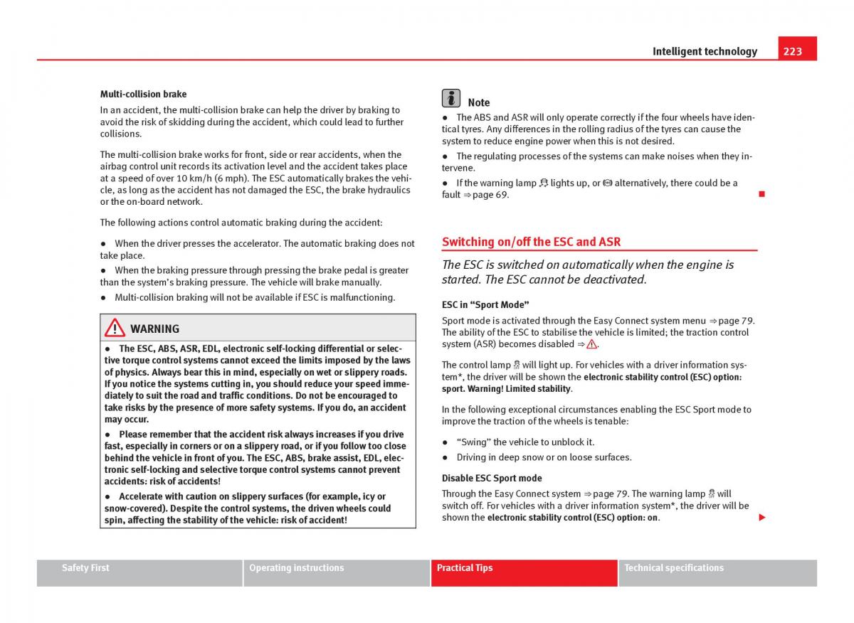 Seat Leon III 3 owners manual / page 225