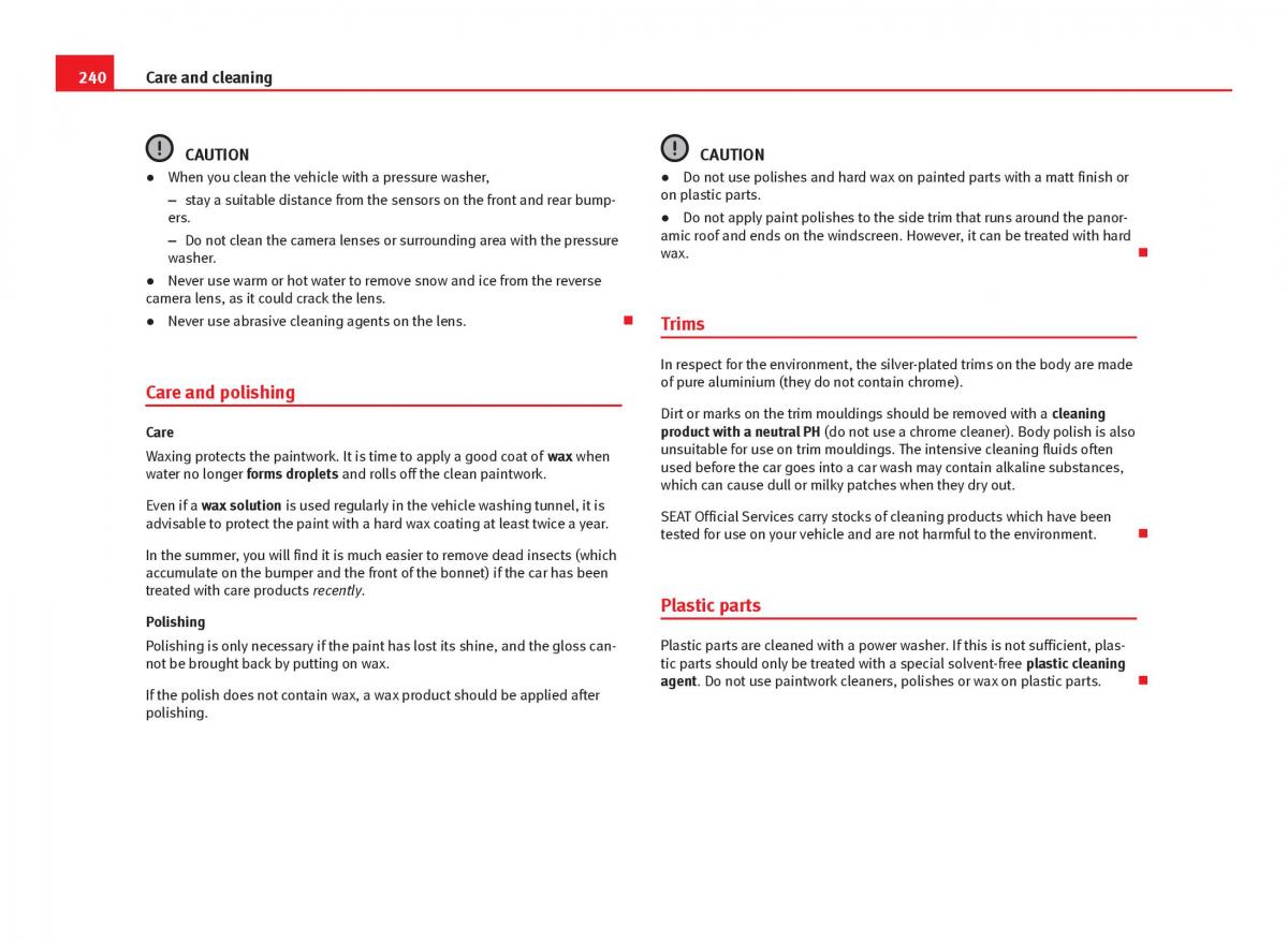 Seat Leon III 3 owners manual / page 242