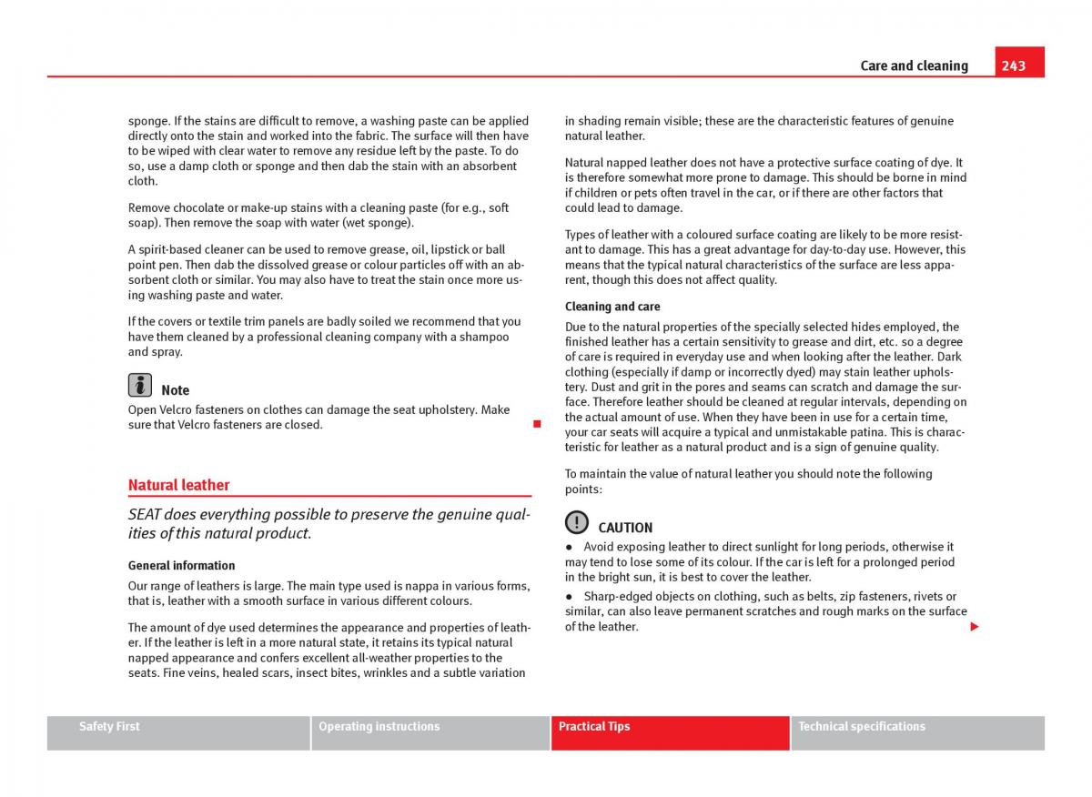 Seat Leon III 3 owners manual / page 245