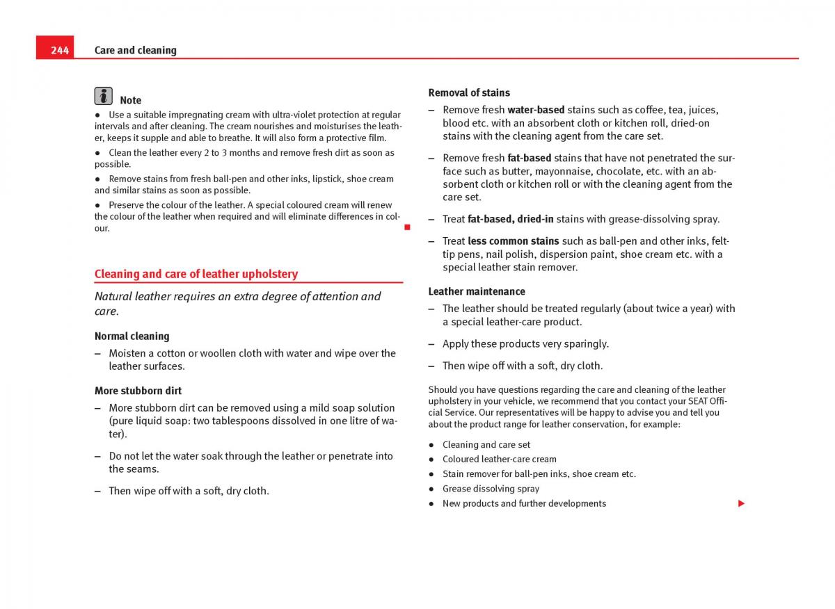 Seat Leon III 3 owners manual / page 246