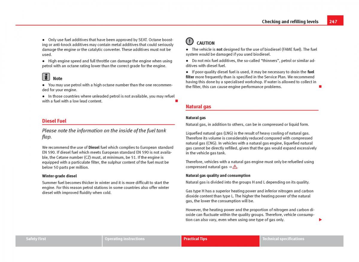 Seat Leon III 3 owners manual / page 249