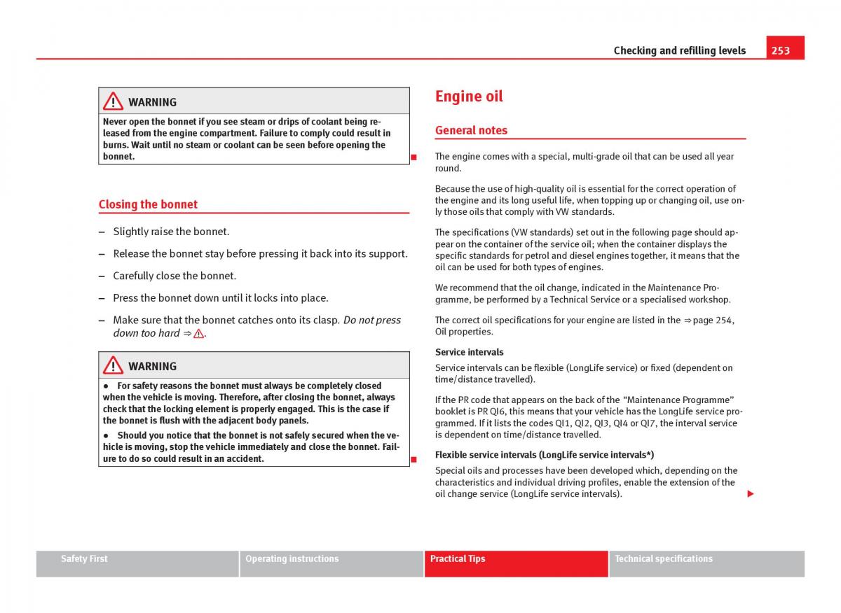 Seat Leon III 3 owners manual / page 255