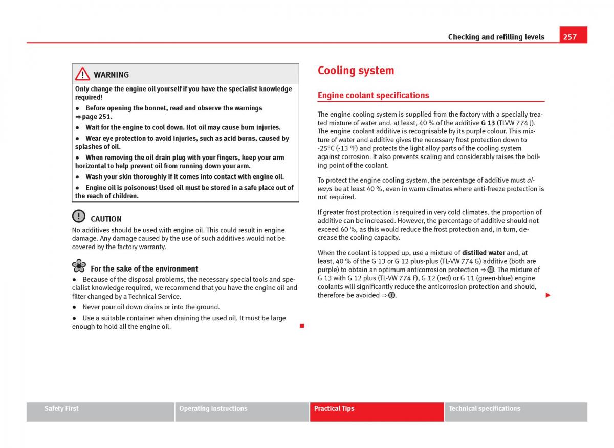 Seat Leon III 3 owners manual / page 259