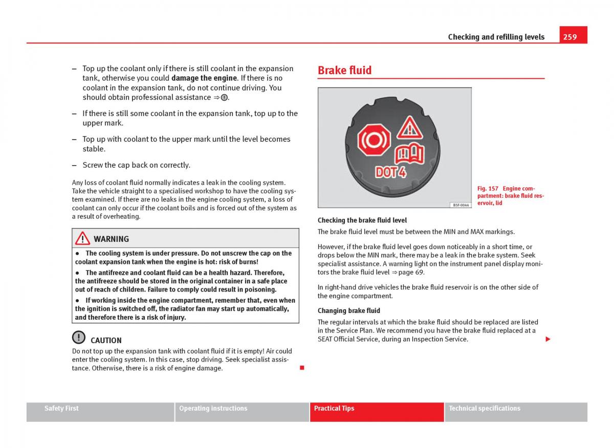 Seat Leon III 3 owners manual / page 261