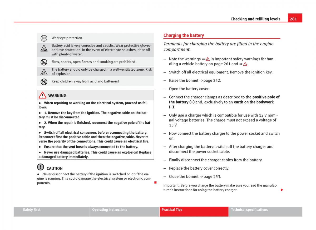 Seat Leon III 3 owners manual / page 263