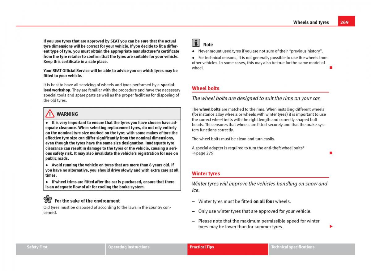 Seat Leon III 3 owners manual / page 271