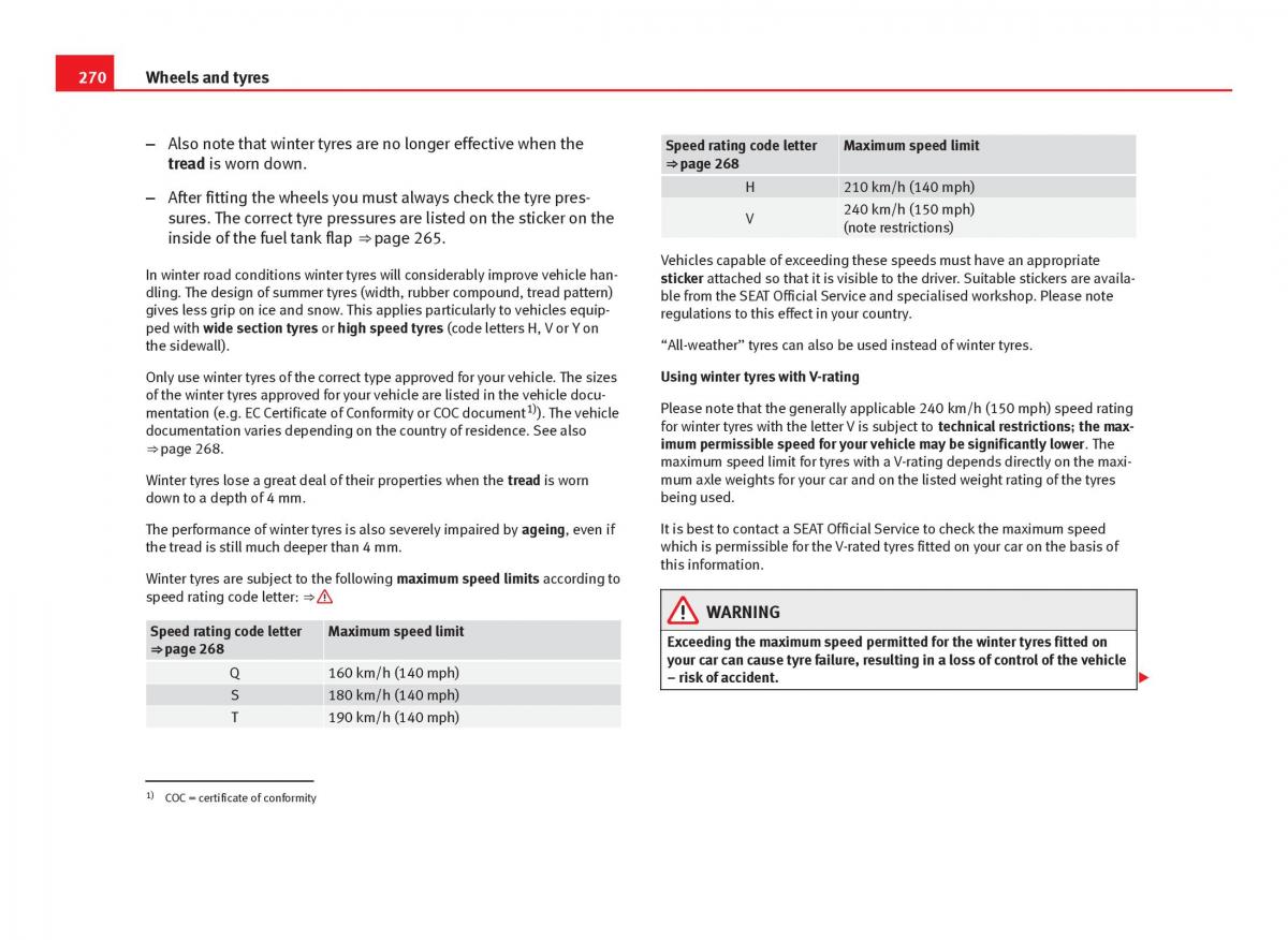 Seat Leon III 3 owners manual / page 272