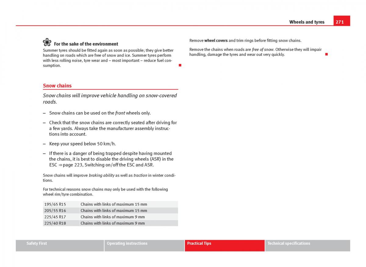 Seat Leon III 3 owners manual / page 273