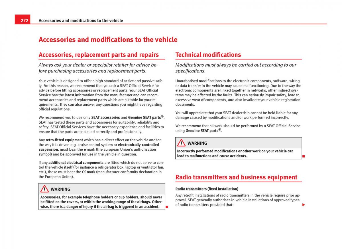 Seat Leon III 3 owners manual / page 274