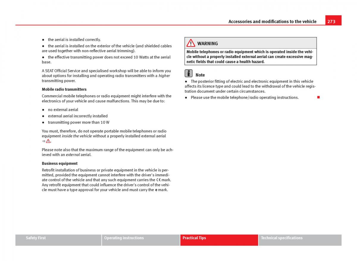 Seat Leon III 3 owners manual / page 275