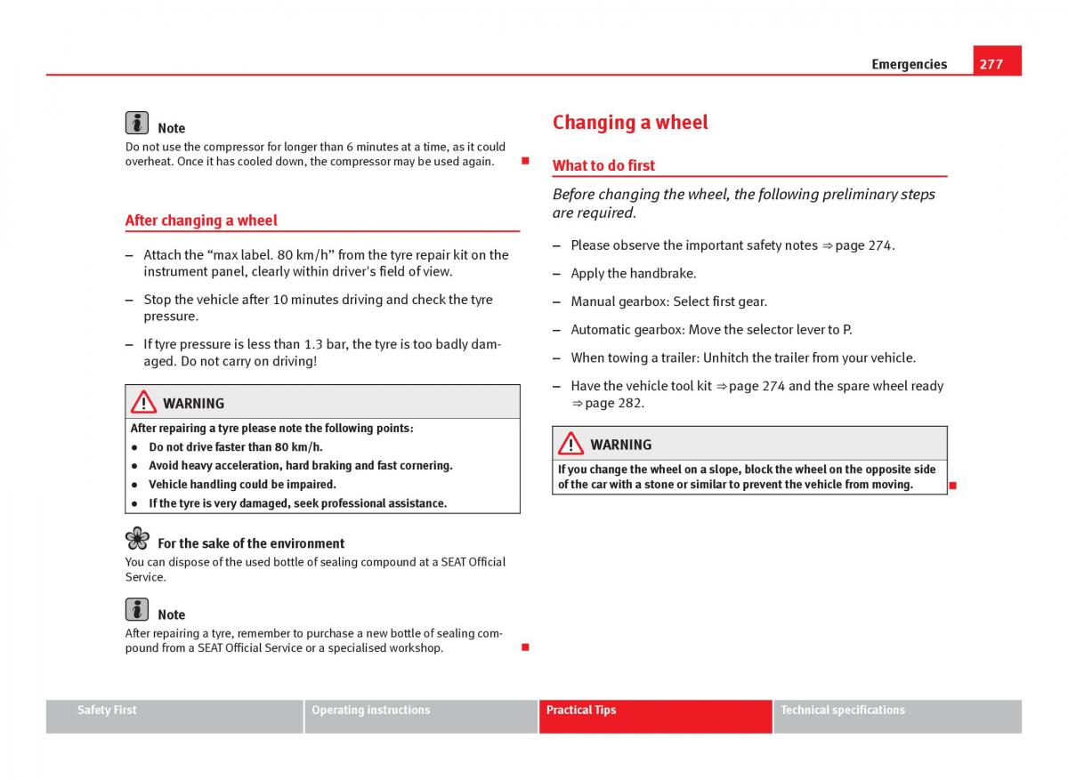 Seat Leon III 3 owners manual / page 279