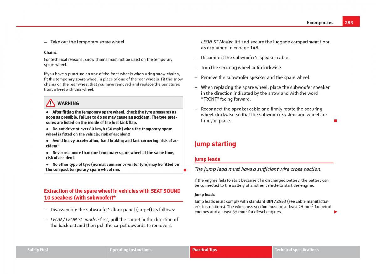 Seat Leon III 3 owners manual / page 285