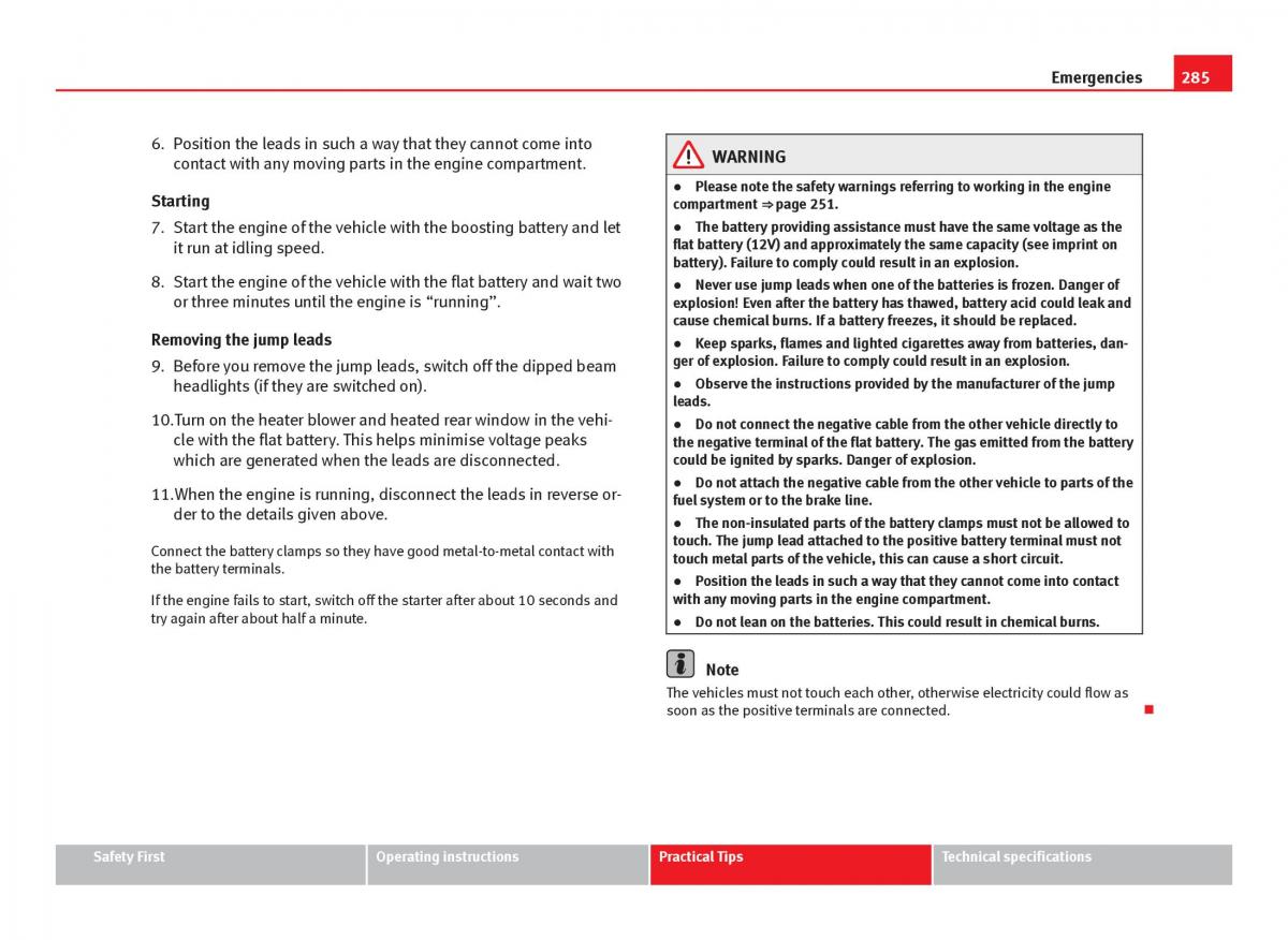 Seat Leon III 3 owners manual / page 287