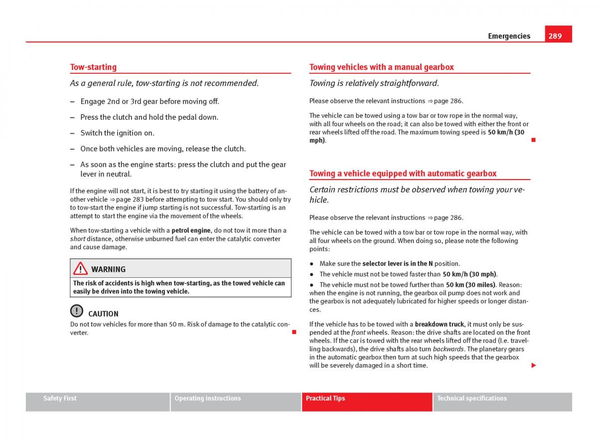 Seat Leon III 3 owners manual / page 291