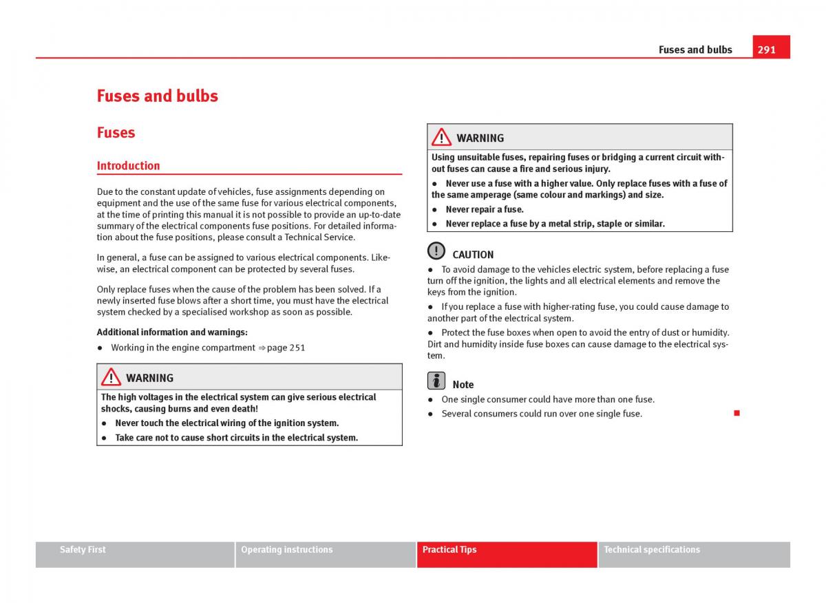 Seat Leon III 3 owners manual / page 293