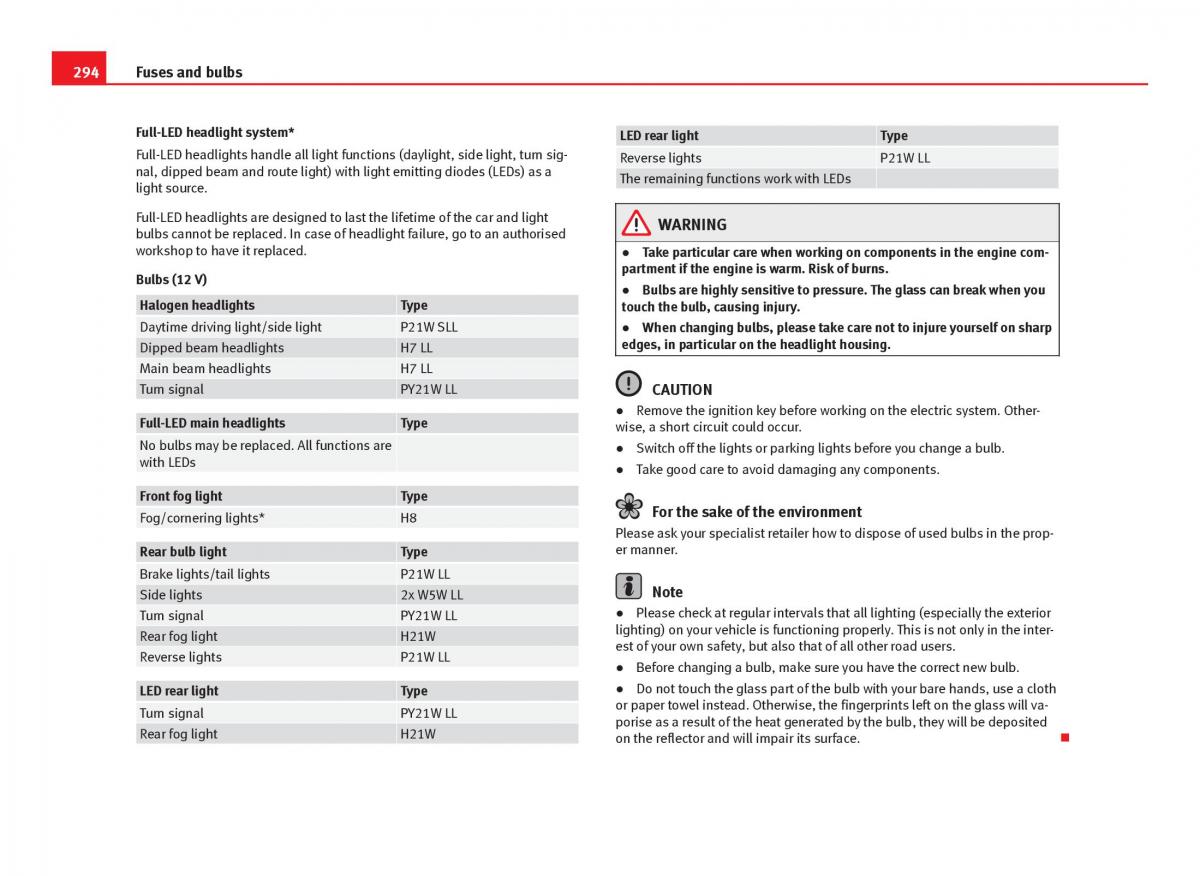 Seat Leon III 3 owners manual / page 296