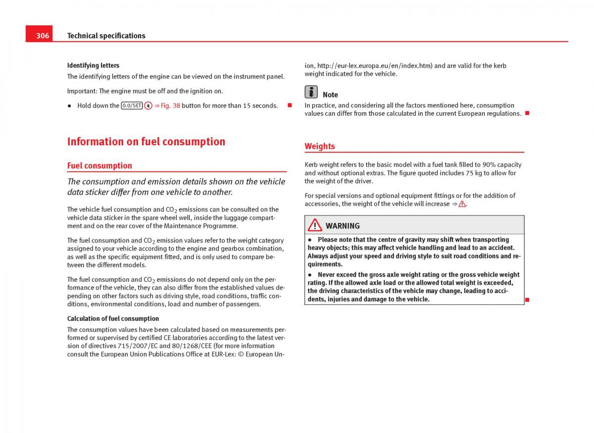 Seat Leon III 3 owners manual / page 308