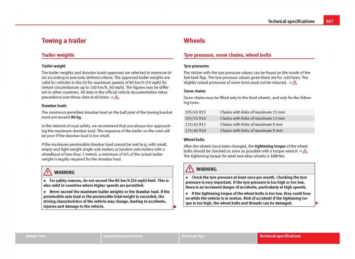 Seat Leon III 3 owners manual / page 309