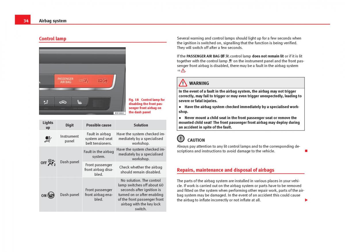 Seat Leon III 3 owners manual / page 36