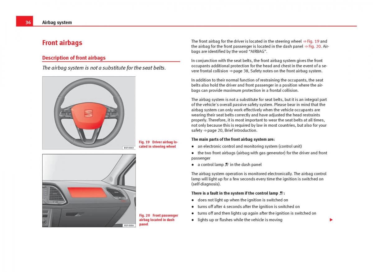 Seat Leon III 3 owners manual / page 38